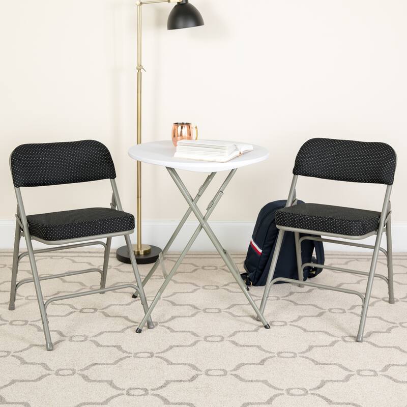 2 Pack Curved Triple Braced & Hinged Fabric Upholstered Metal Folding Chair - Black