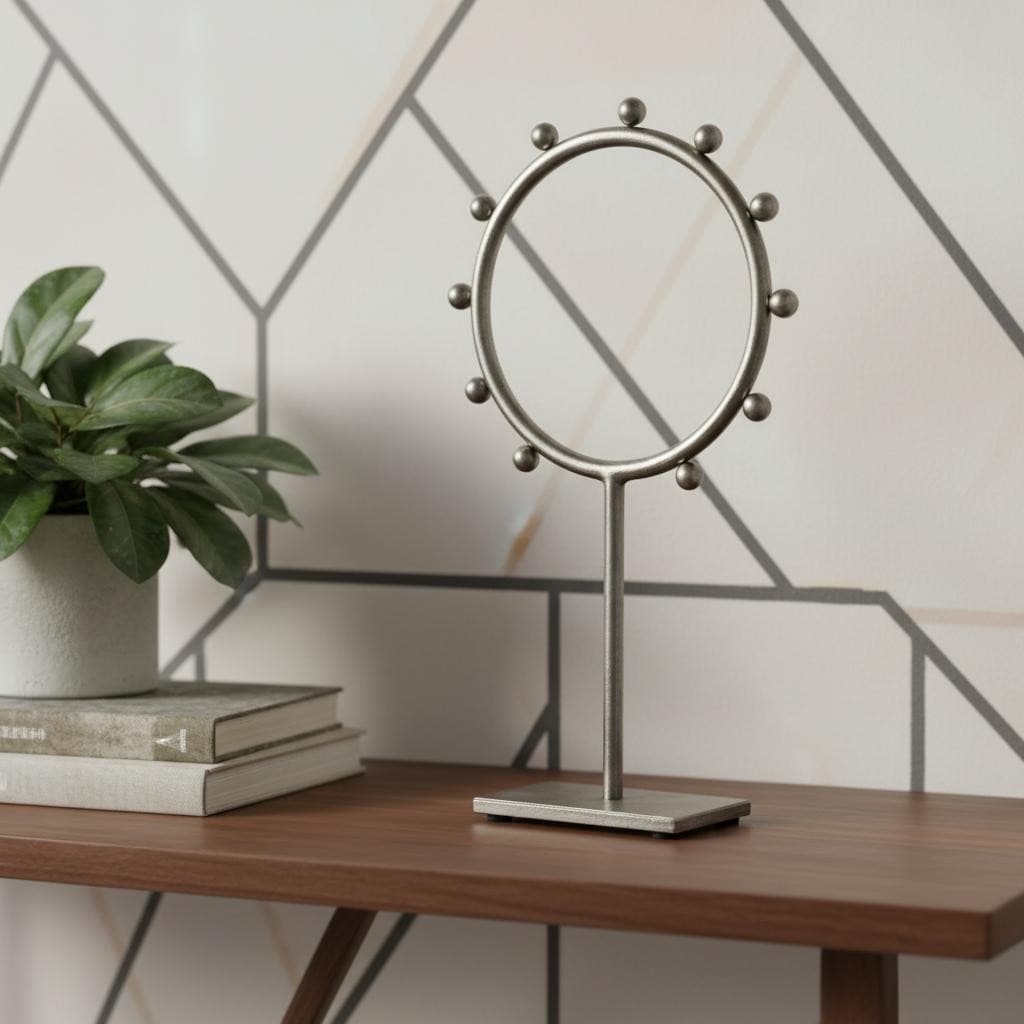 HomeRoots 13" Gray Metal Circle Tabletop Sculpture - 7.48 in. x 13.19 in. x 2.95 in.