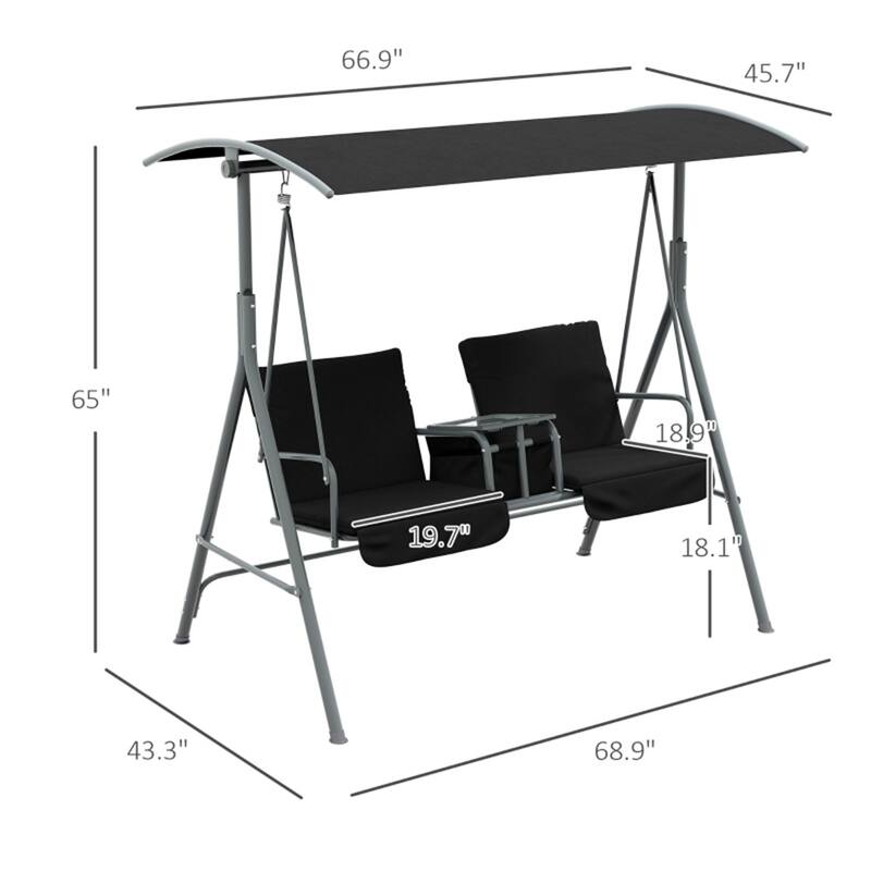 2-Seater Outdoor Patio Swing Chair with Adjustable Canopy - 69" L x 44" W x 65" H