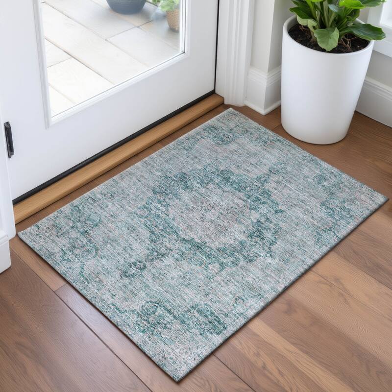 Premium Washable Super Soft Vintage Traditional Mayfield Rug - Teal - 1'8" x 2'6"