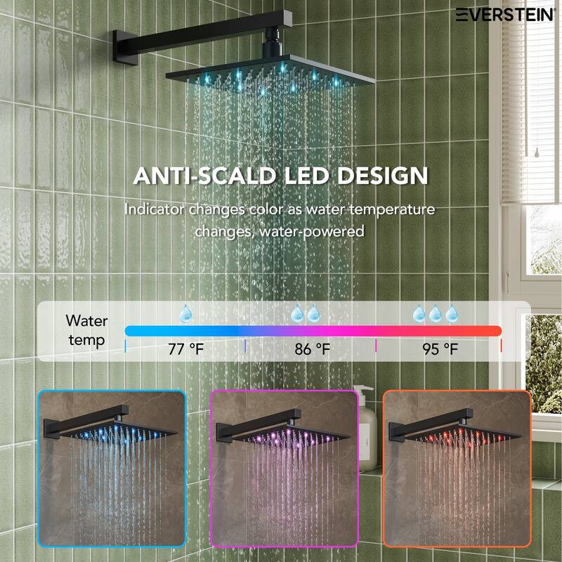 Pressure Balanced Shower Faucet System ,10" LED Shower Head with Handheld Spray