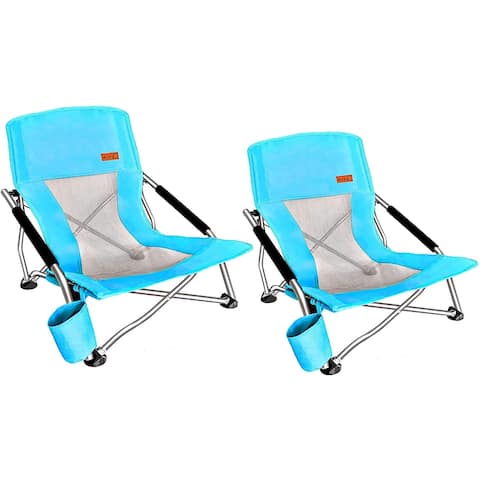 Low Beach Camping Folding Chair, Ultralight Backpacking Chair with Cup Holder & Carry Bag Compact & Heavy Duty Outdoor, Camping