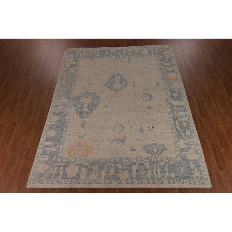 Oushak Turkish Rug Handmade Vegetable Dye Transitional Wool Carpet - 9'2"x 11'8"