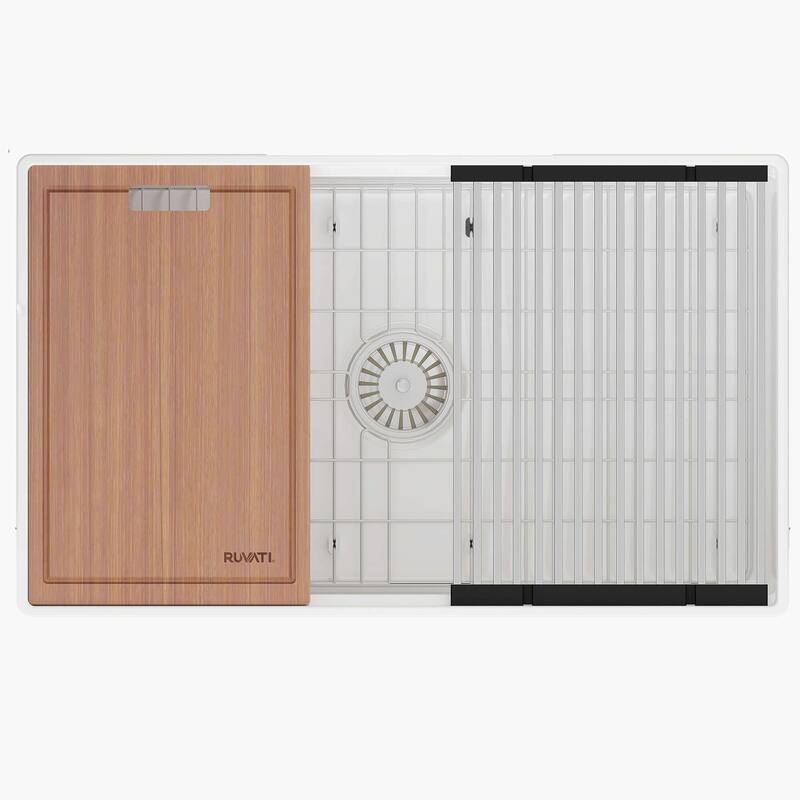Ruvati 30 inch Fireclay Workstation White Farmhouse Kitchen Sink Apron Front Single Bowl - RVL2182WH - 30 x 18