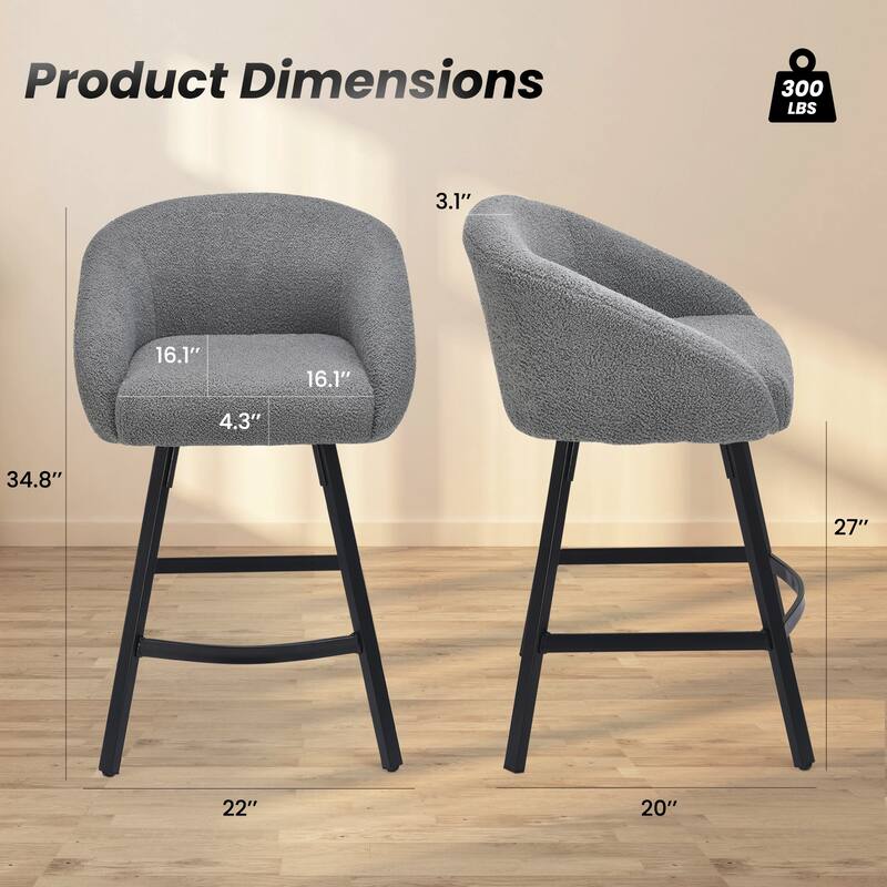 Bar Stools Set of 2,Upholstered Bar Stool with Back, 27 inch Height Counter Height Barstools for Home Kitchen Island