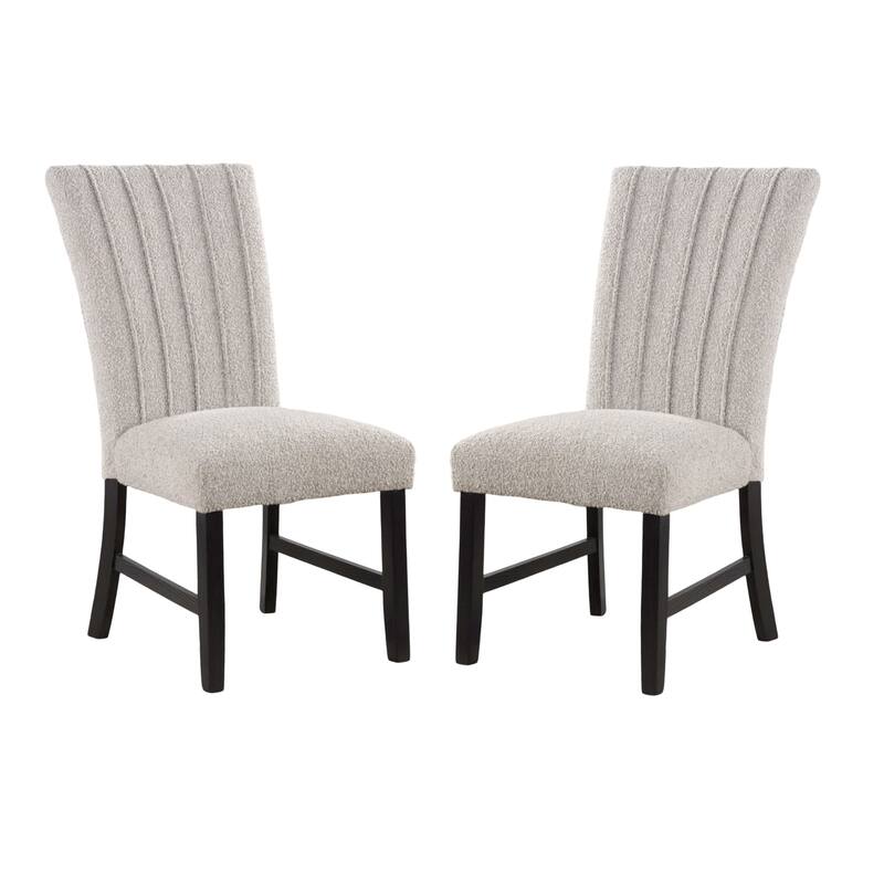 Classic Parson Chair Gray Boucle Fabric 2pc Dining Side Chairs Nalihead Trim Black Solid wood Legs Dining Room Furniture