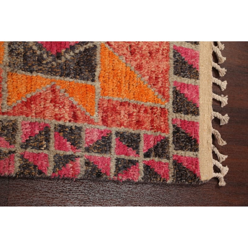 Geometric Oriental Moroccan Wool Runner Rug Handmade Staircase Carpet - 2'5" x 12'7"