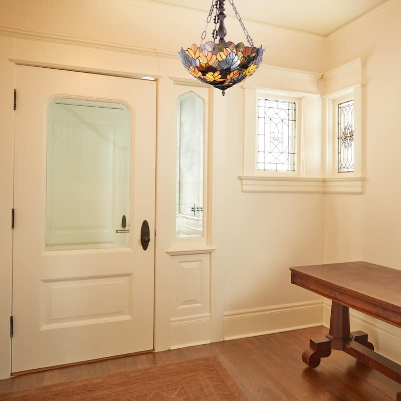 Melissa River of Goods Amber, Red, Yellow, and Brown Stained Glass 18-Inch Pendant Light with Adjustable Hanging Cord