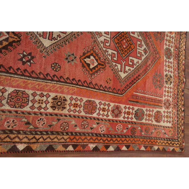 Hand Knotted Oriental 100% Wool Carpet Traditional Tribal Pink Qashqai Area Rug - 7' 10'' X 4' 10''
