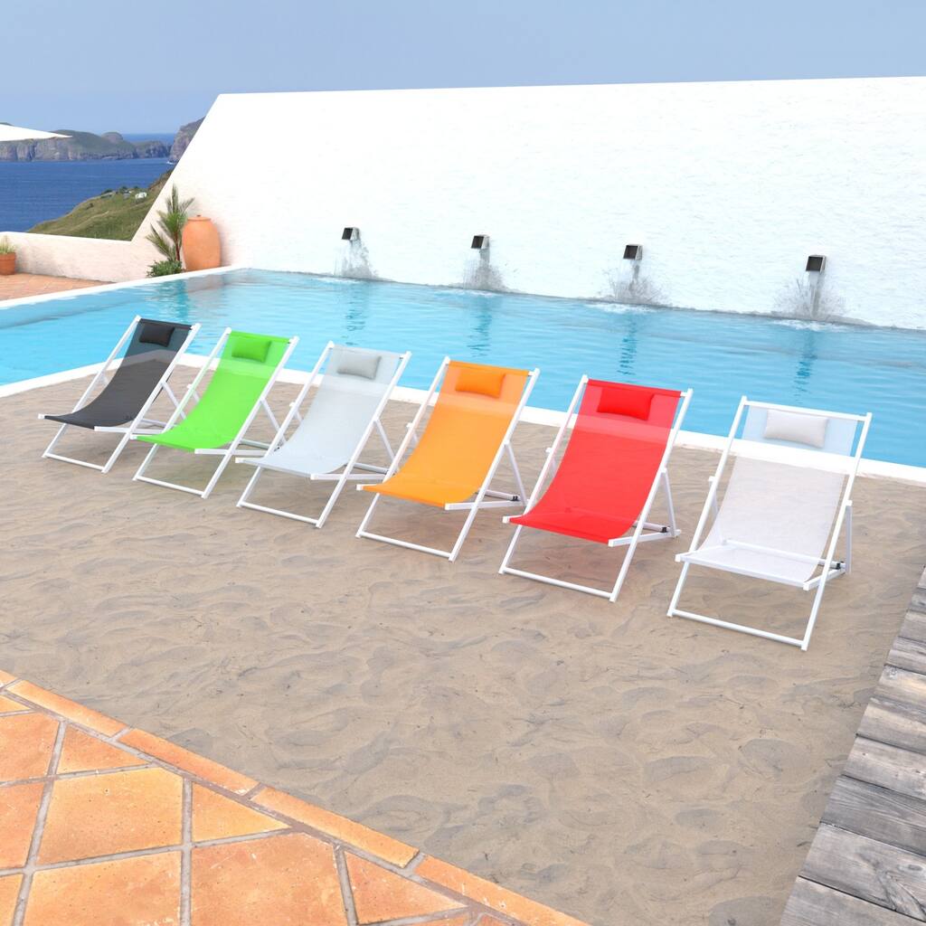 Sunset Modern Lightweight Sling Folding Patio Lounge Chair With Headrest for Outdoor Pool Beach Porch Backyard