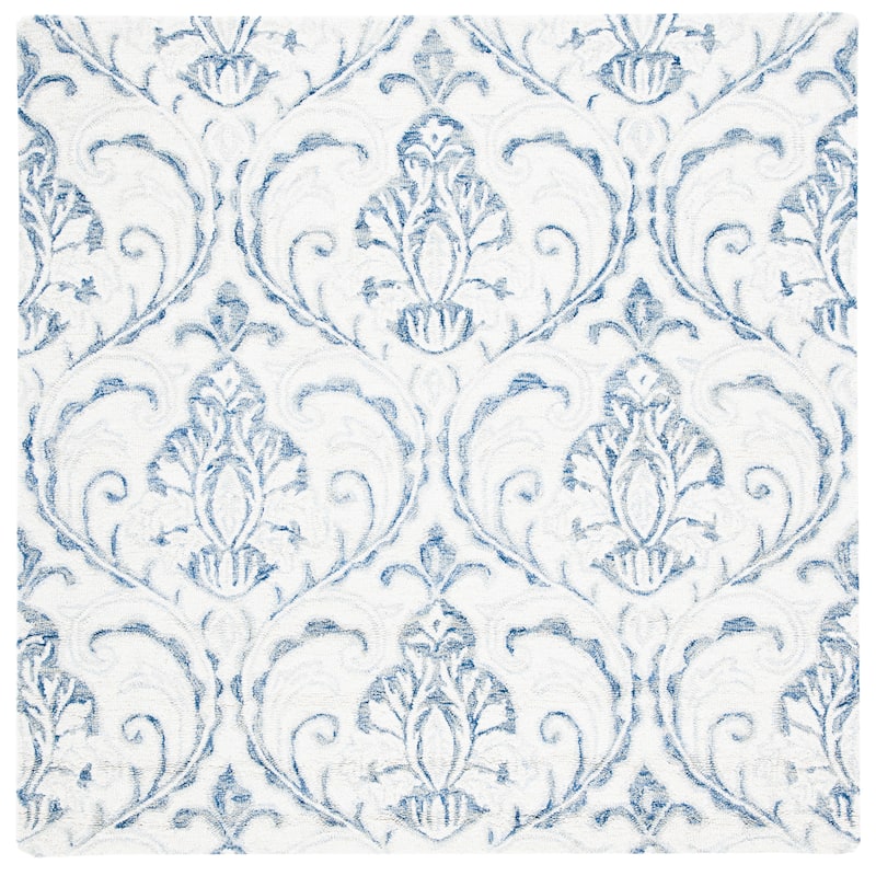 SAFAVIEH Handmade Micro-Loop Maribelle Modern Wool Rug - 5' Square - Ivory/Blue