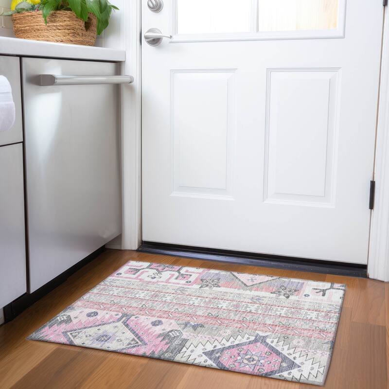 Premium Washable Super Soft Boho Global Aniston Mayfield Rug - Pink - 1'8" x 2'6"