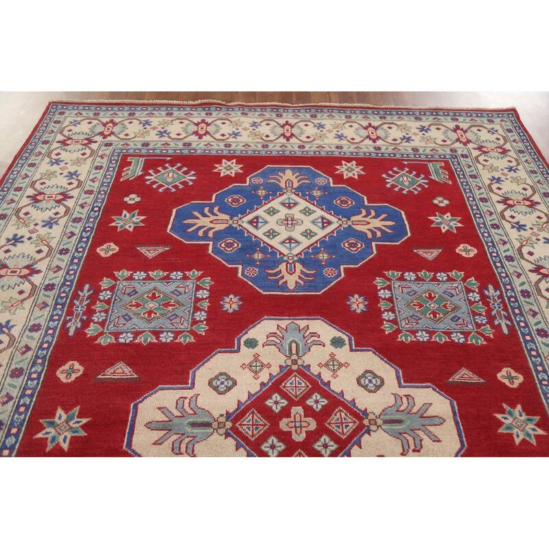 Hand Knotted Oriental 100% Wool Carpet Traditional Geometric Red Kazak Area Rug - 10' 1'' X 6' 10''