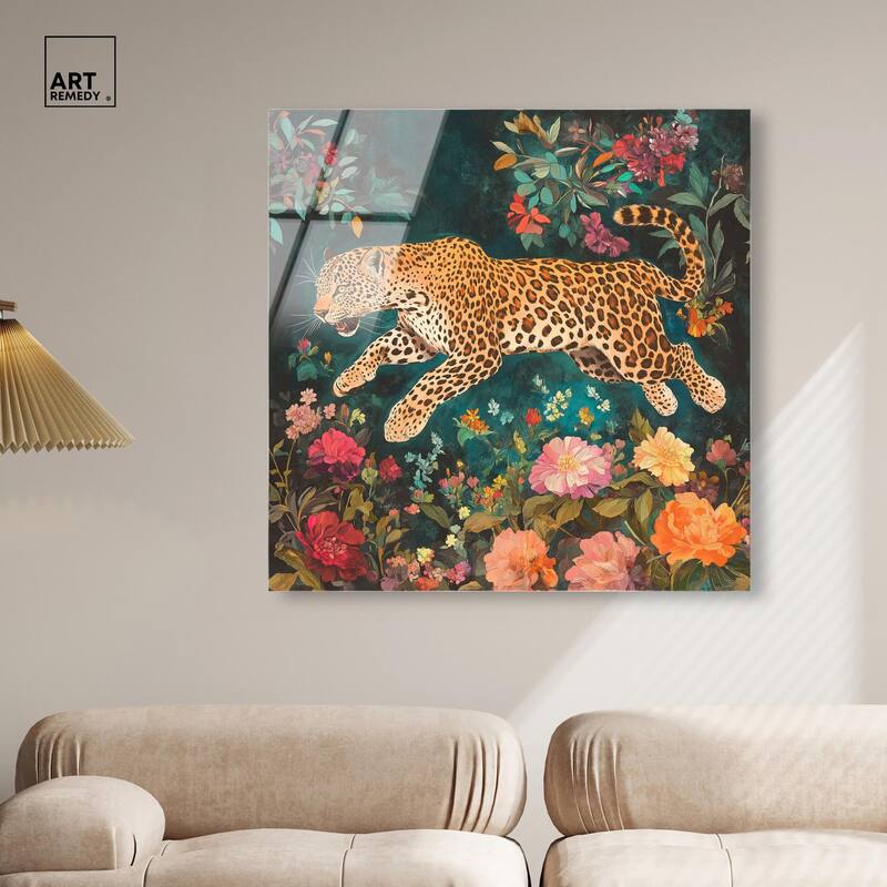 Tigers and Blooms Acrylic by Art Remedy, Ready to Hang
