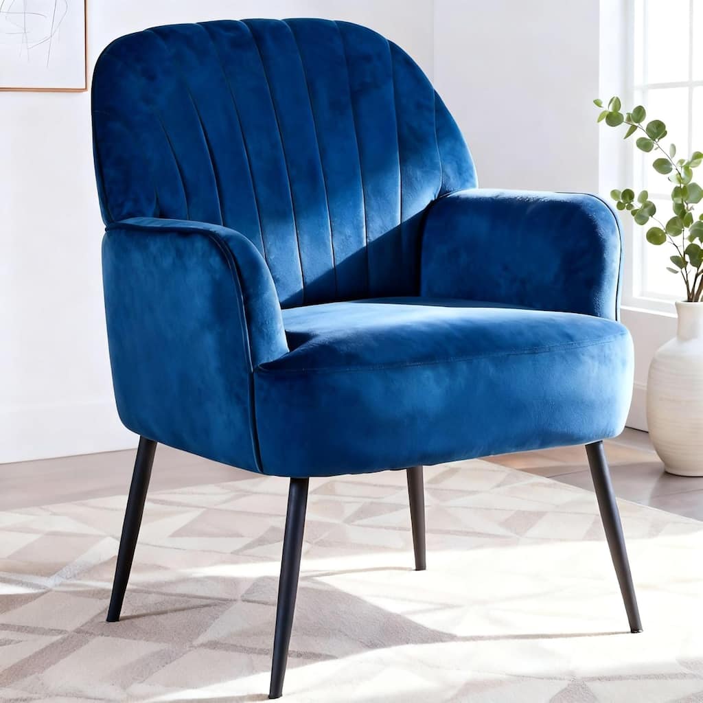 Velvet Accent Chair, Modern Upholstered Living Room Chairs, Luxury Single Sofa Armchair with Metal Legs, Comfy Barrel Chairs