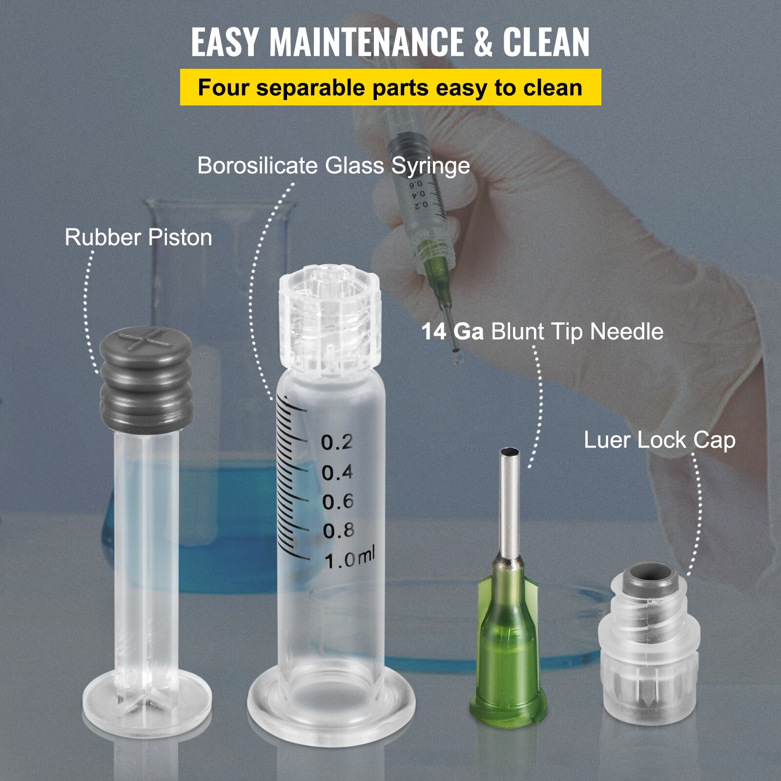 VEVOR 100PCS Reusable Borosilicate Glass Luer Lock Syringe 1mL with 14Ga  Blunt Tip Needles for Vet Thick Liquids Non-Hypodermic - Bed Bath & Beyond  - 39690252