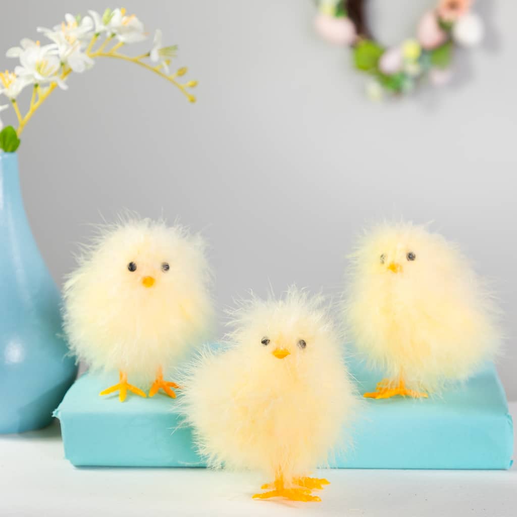 Furry Chicks Easter Decorations - 3.25" - Set of 3