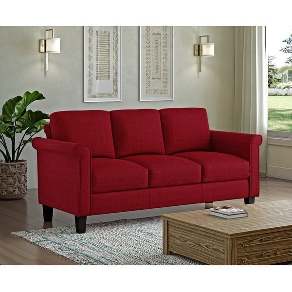 slide 1 of 8, Handy Living Calhan Red Textured Linen Sofa Cherry Red