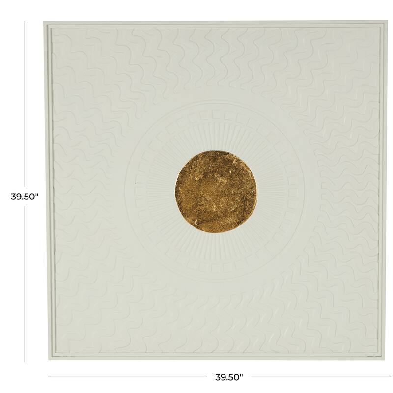 White Metal Geometric Home Wall Decor with Gold Foil Center and Wavy Patterns