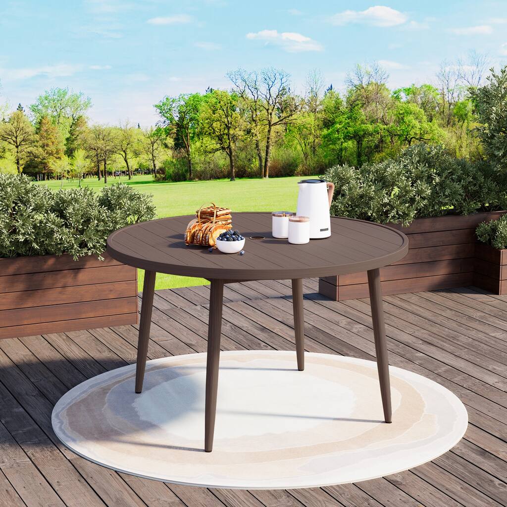 Clihome 48" Patio Round Cast Aluminum Dining Table with Umbrella Hole