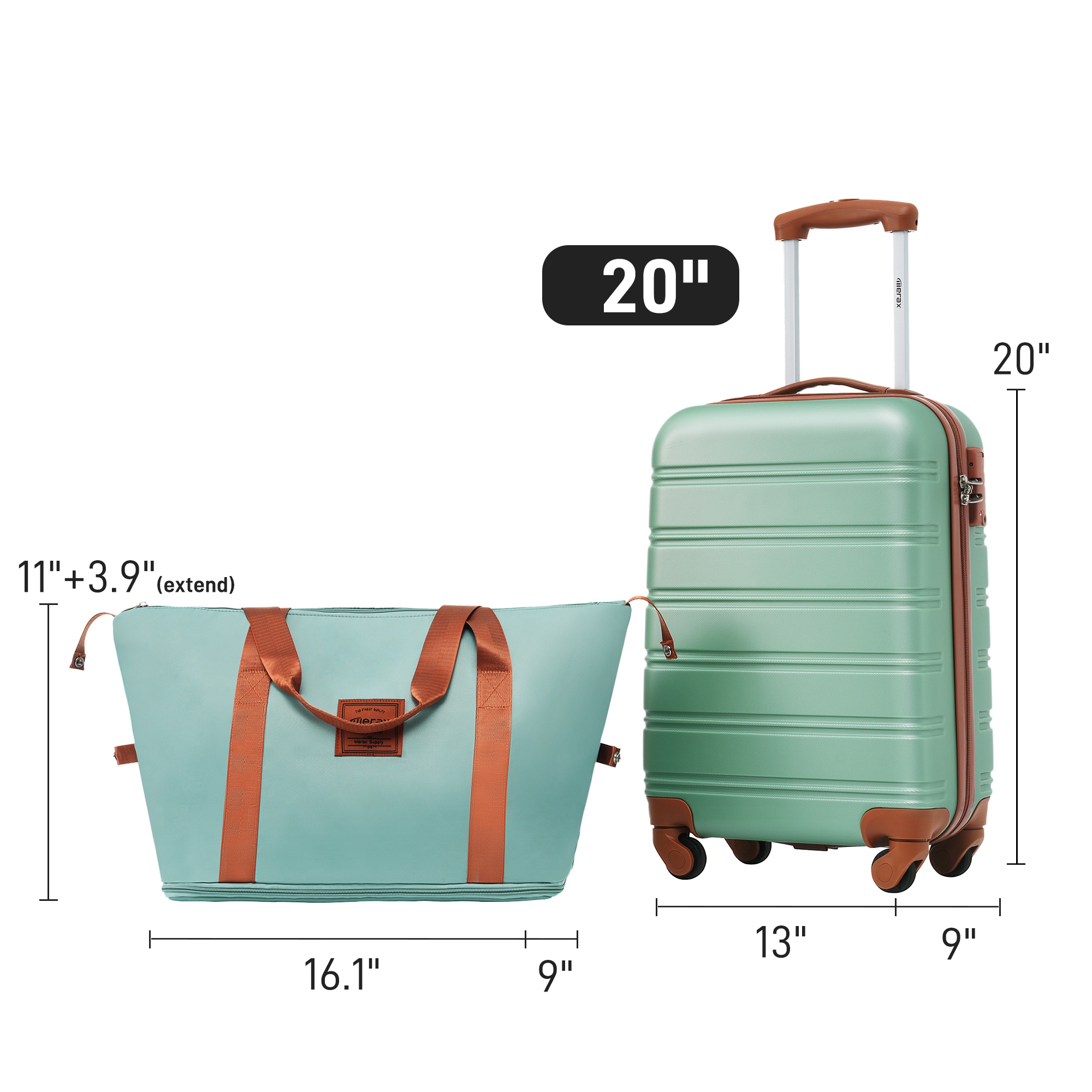 Green Long Vacation Camp Trunks Hard Expandable Suitcase Carry On Handbag Luggage 20 with Spinner Wheel and TSA Lock for Travel