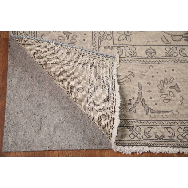 Hand Knotted Oriental 100% Wool Carpet Traditional Floral Beige & Ivories Tabriz Area Rug - 13' 2'' X 9' 10''