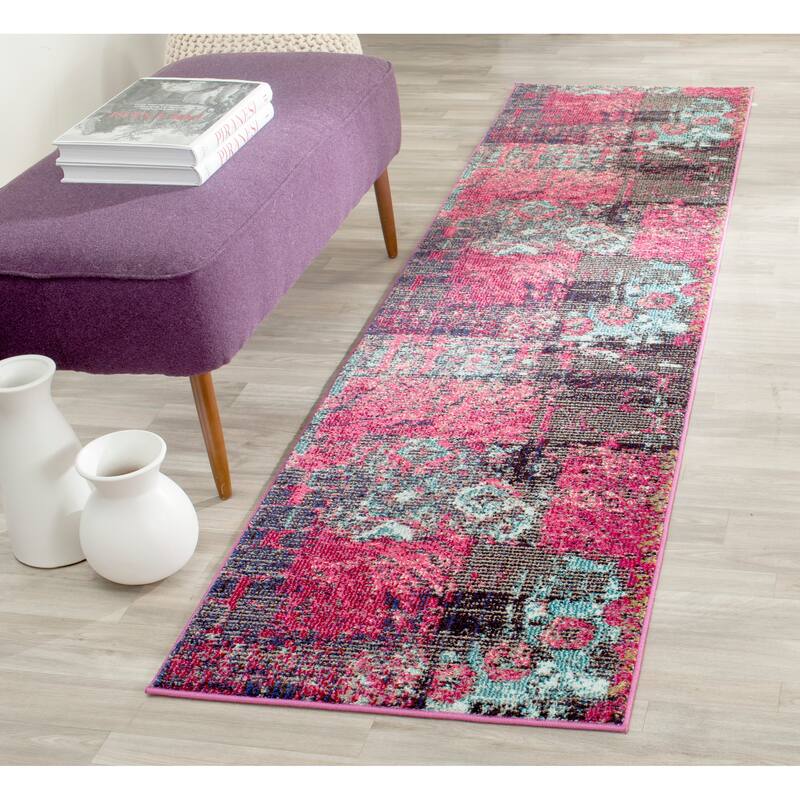 SAFAVIEH Monaco Ardak Distressed Boho Rug - 2'2" x 8' Runner - Pink/Multi