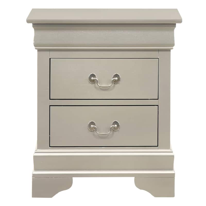 2-Drawer Wooden Nightstand - 24" - Silver