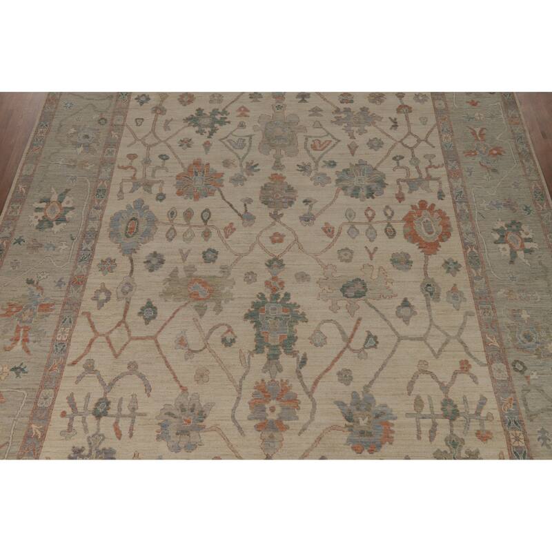 Vegetable Dye Floral Oushak Turkish Large Rug Hand-Knotted Wool Carpet - 10'3" x 15'0"