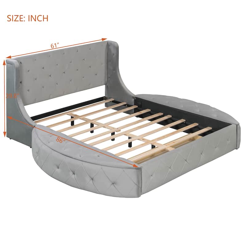 Queen Size Platform Bed with Drawer and 2 Side Storage Stool Velvet Upholstered Bed