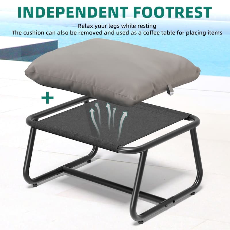Moasis Outdoor Patio Lounge Chair Cushioned Accent Chair with Ottoman and Foam Headrest