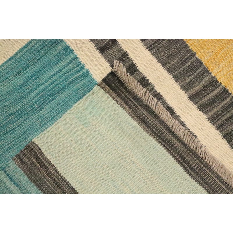 Hand Woven Oriental 100% Wool Carpet Southwestern Modern Multi-Colored Kilim Area Rug - 9' 9'' X 6' 10''