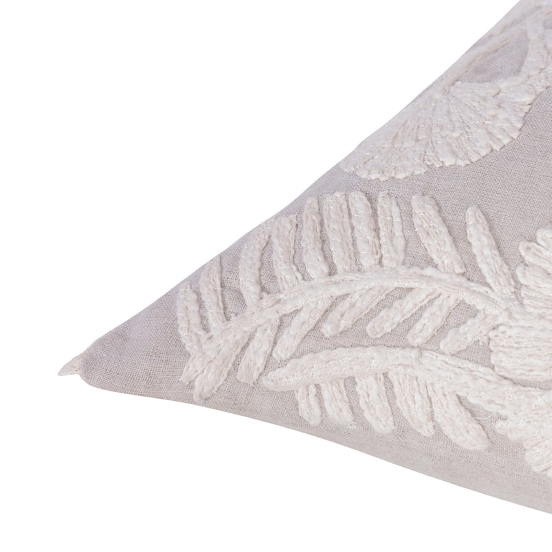 Sevita Hand-Woven Natural/Cream Botanical Linen Throw Pillow, 16" x 24"