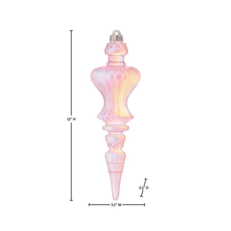 12" Shatterproof Plastic Iridescent Finial Ornament Box of 2