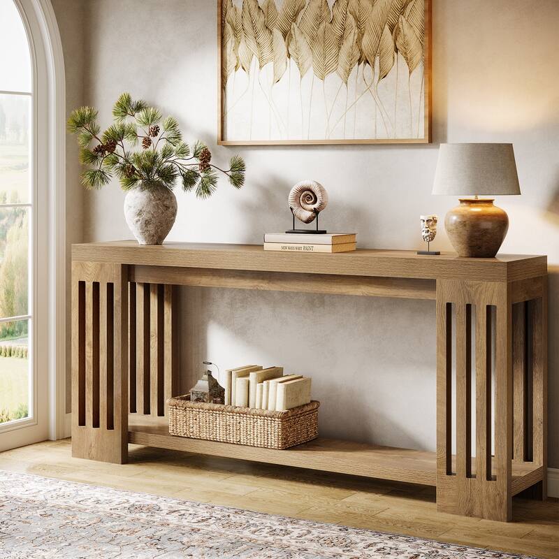 70.9-Inch Console Table, 2-Tier Sofa Table, Long Entryway Table for Living Room, Hallway, Entrance, Foyer