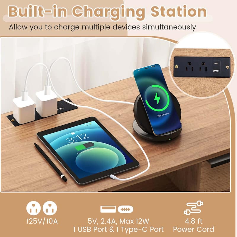 Costway 2-Door TV Stand with Charging Station Media Entertainment - See Details