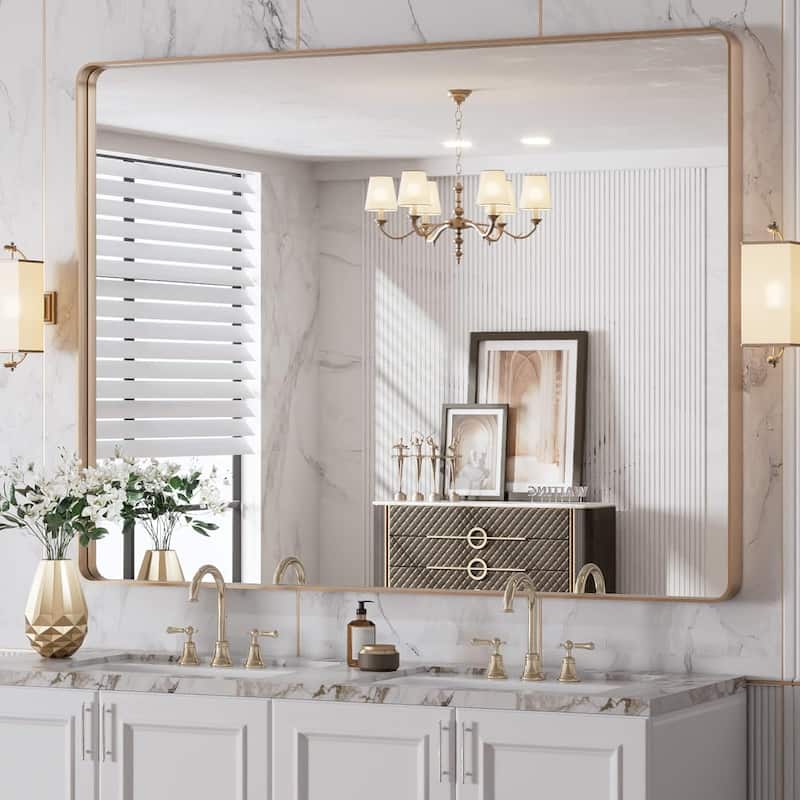 Aluminum alloy Framed Tempered Glass Wall Bathroom Vanity Mirror - 48" x 36" - Gold
