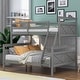 preview thumbnail 2 of 8, Gray Twin over Full Bunk Bed with X-Shaped Pattern Headboard Footboard&Ladder&Guardrail, 78.7''L*55.9''W*62.3''H, 134LBS