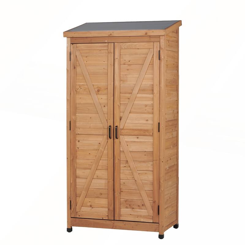 Outdoor Wooden Storage Shed with Metal Top