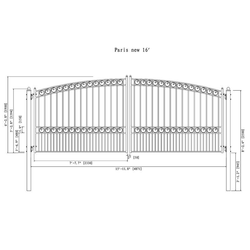 ALEKO Set of Paris Style Steel Swing Dual Driveway 16 ft Gate with Pedestrian Gate - 16 ft x 6 ft / 5 ft x 4 ft