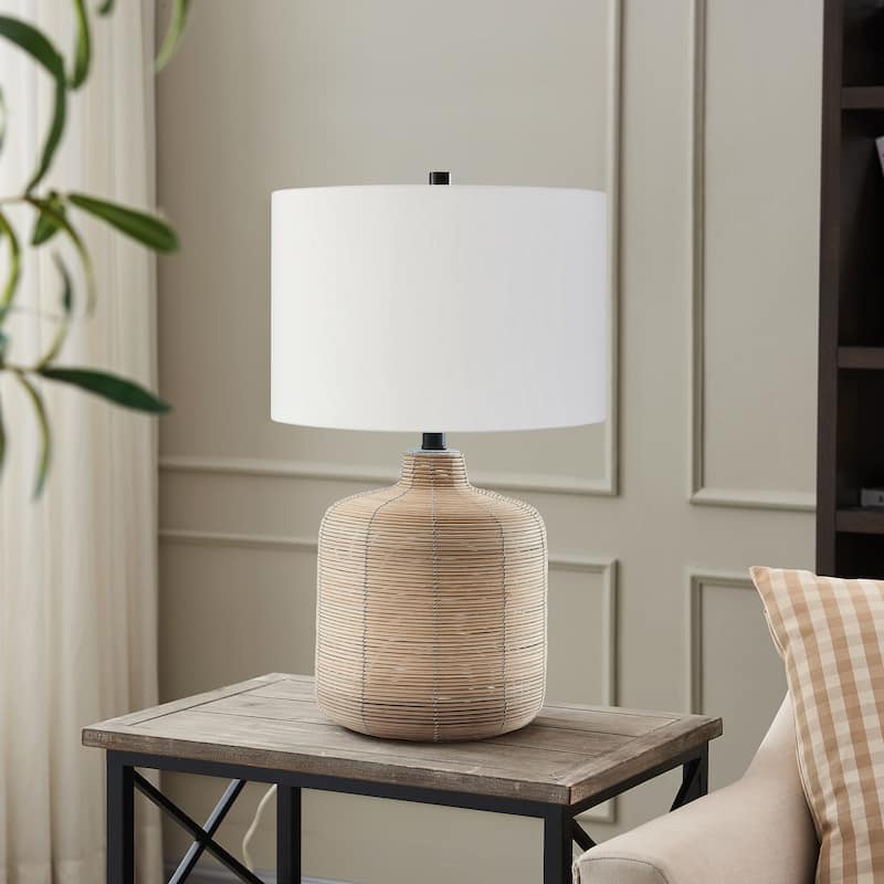 Jolina 27" Tall Oversized/Rattan Table Lamp with Fabric Shade