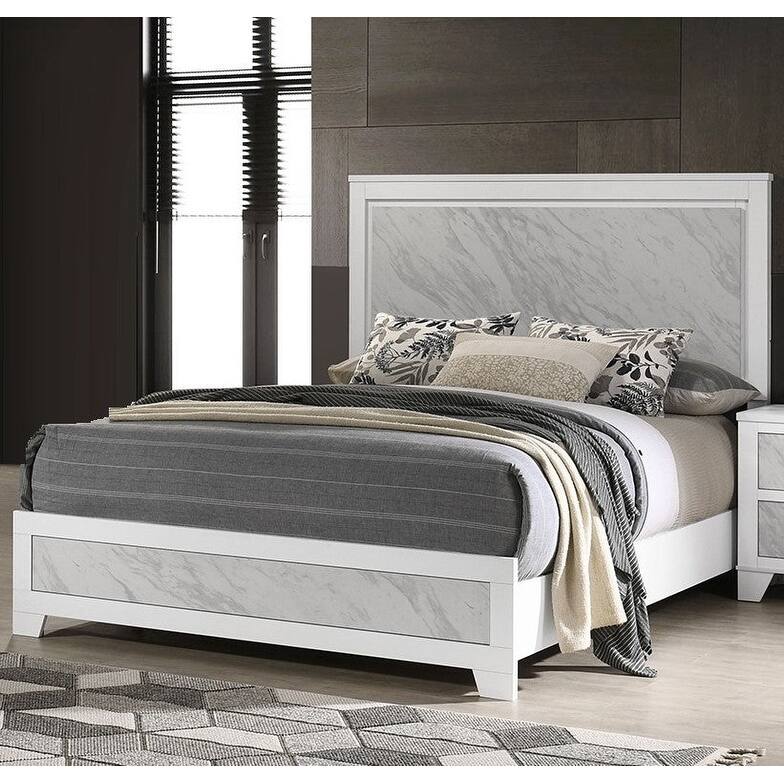 4 Pc Contemporary Bedroom Set White Finish Bed Nightstand Dresser and Mirror - Eastern King