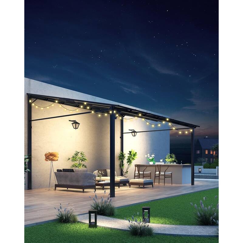 12x14 FT Wall Mounted Lean to Hardtop Gazebo Pergola for Porch, Decks, Backyard - 12X14 Ft