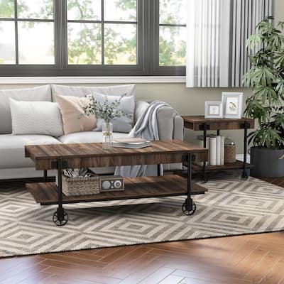 Hyssop Farmhouse Steel 2-Piece Coffee Table Set with Shelf by Furniture of America