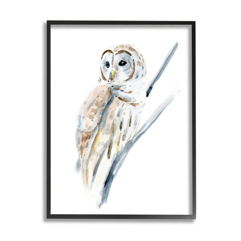 Stupell Soft Arctic Owl Perched on Minimal Branch Framed Wall Art