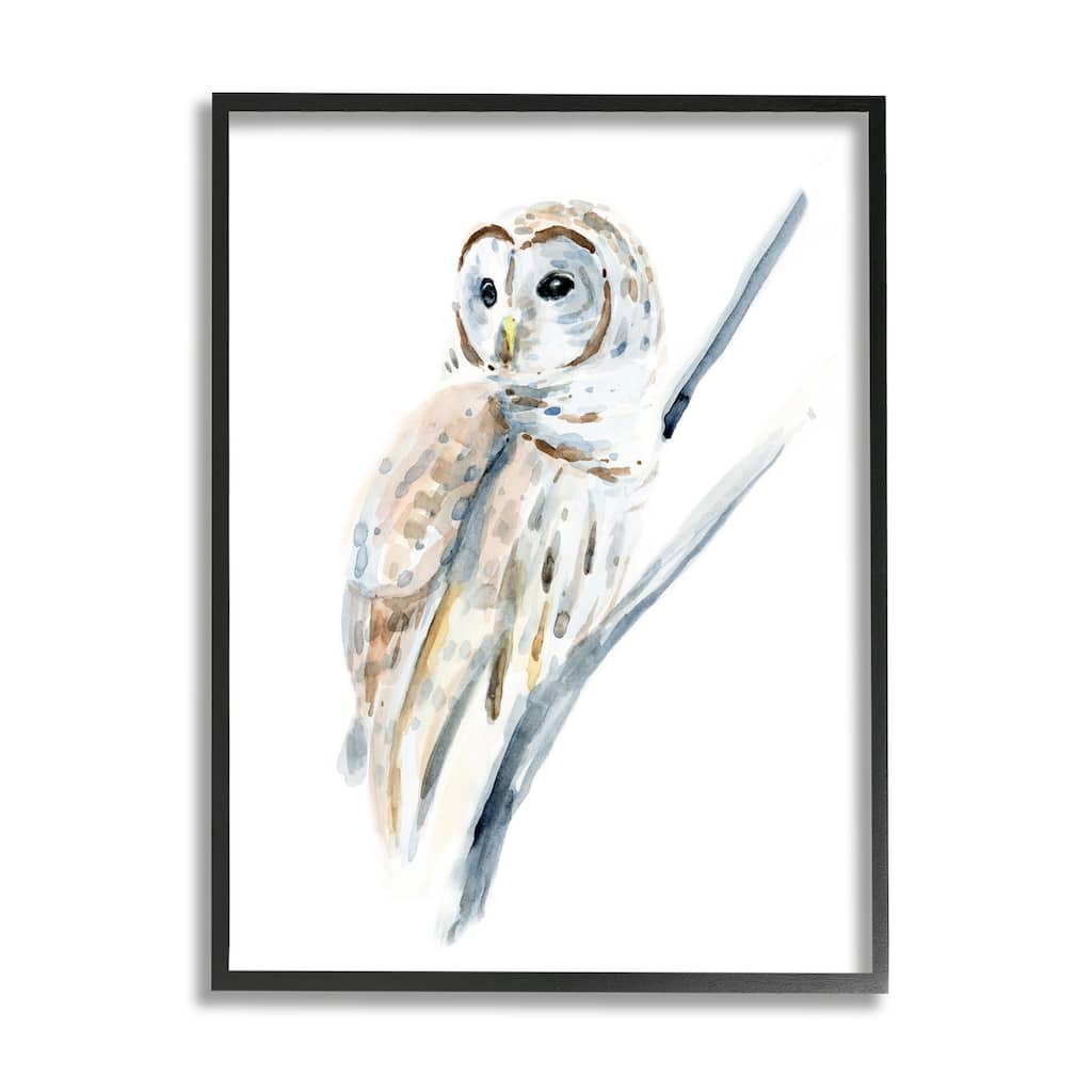 Stupell Soft Arctic Owl Perched on Minimal Branch Framed Wall Art