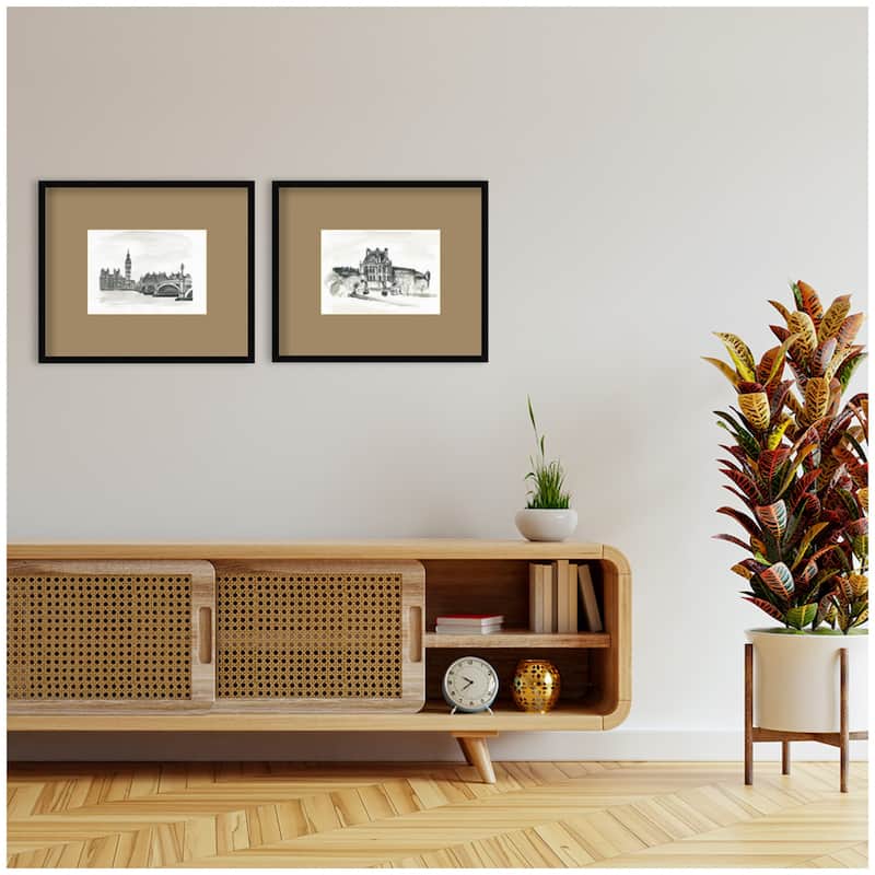 Kate and Laurel Vintage Postcard London & Paris 2 Piece Framed Wall Art Print Set by Teju Reval Brown Mat