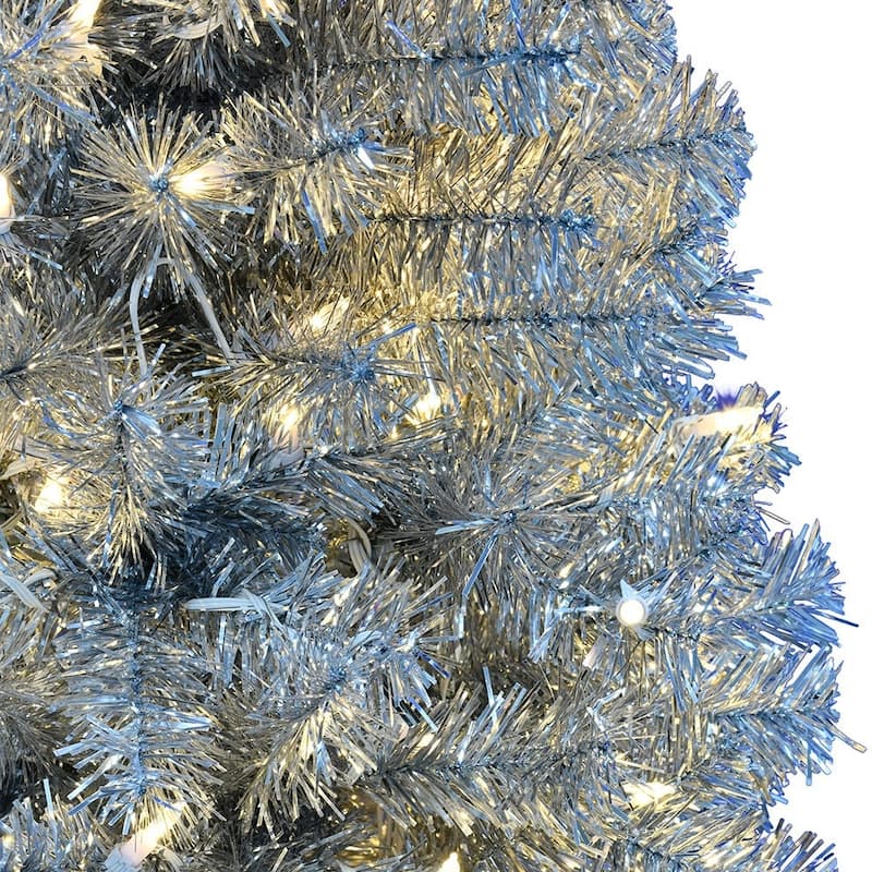Kurt Adler 7-Foot Led Silver Tinsel Slim Winchester Tree