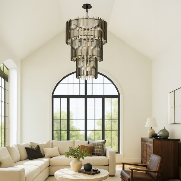 Varaluz Park Row 18-Light 3-Tier Chandelier - Matte Black/French