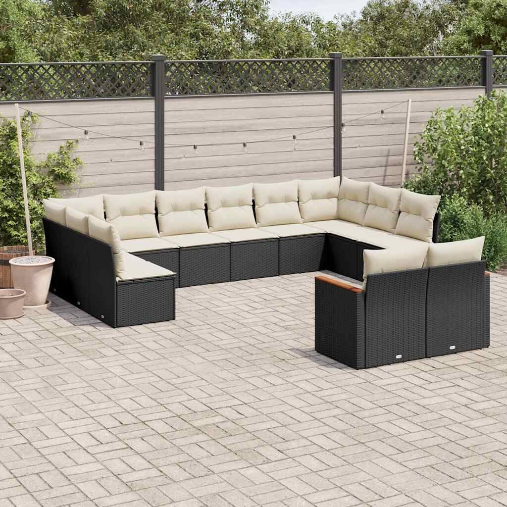 vidaXL Patio Sofa Set with Cushions Outdoor Conversation Furniture Poly Rattan